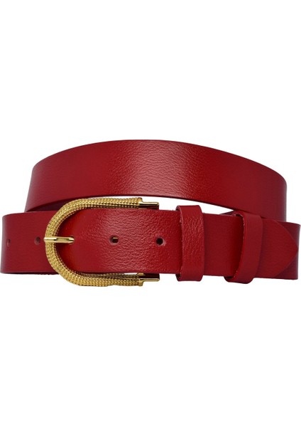 %100 Hakiki Deri, Gold Tokalı Kırmızı Kadın Kot, Spor Kemer 4 Cm=an-Byn-12 fırsatları