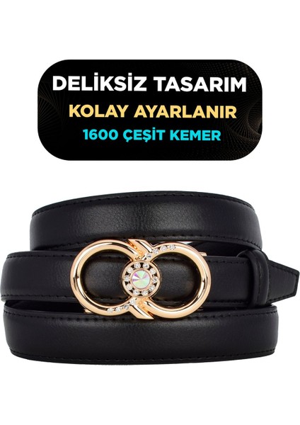 Otomatik Tokalı, Deliksiz Siyah Kadın Kemeri, Pantolon Kemeri, Elbise Kemeri, 2.5 Cm_auto
