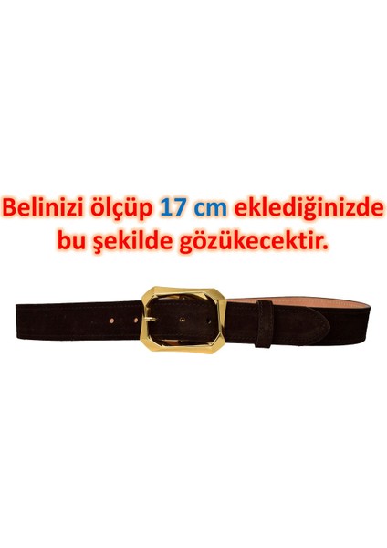 %100 Hakiki Deri, Gold Tokalı 4 cm Süet Koyu Kahverengi Kadın Kemeri; Kot, Spor Kemer=süet.08.koka