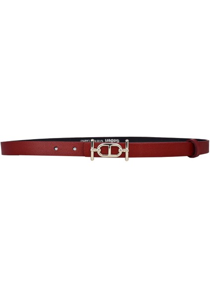 %100 Hakiki Deri, Gümüş Renk Tokalı Ince 2 cm Kırmızı Kadın Elbise, Pantolon Kemeri; Tt+Tt