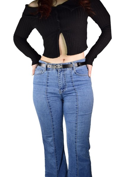 %100 Hakiki Deri, Gümüş Renk Tokalı Ince 2 cm Siyah Kadın Elbise, Pantolon Kemeri; Tt+Tt