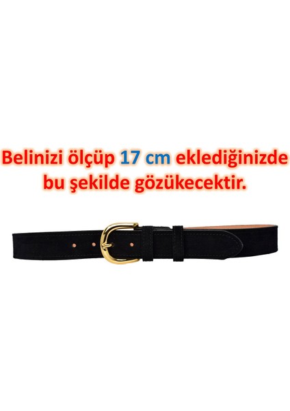 %100 Hakiki Deri, Gold Renk Tokalı 4 cm Süet Siyah Kadın Kemeri; Kot, Spor Kemer=süet.26.siyah