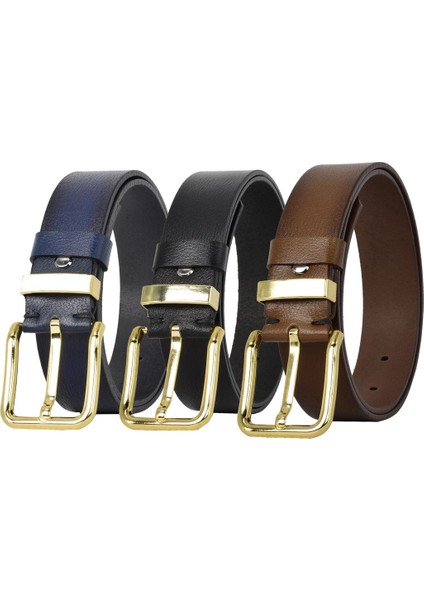 %100 Hakiki Deri 3'lü Set Siyah, Lacivert, Kahverengi Kadın Kot Kemeri, 4 CM=3LÜ-MET.KÖPRÜ.-76-090