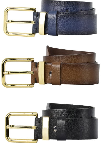 %100 Hakiki Deri 3'lü Set Siyah, Lacivert, Kahverengi Kadın Kot Kemeri, 4 CM=3LÜ-MET.KÖPRÜ.-76-090