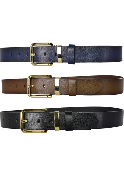 %100 Hakiki Deri 3'lü Set Siyah, Lacivert, Kahverengi Kadın Kot Kemeri, 4 CM=3LÜ-MET.KÖPRÜ.-76-090