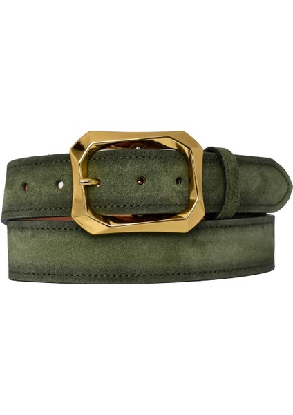 %100 Hakiki Deri, Gold Tokalı 4 cm Süet Açık Yeşil Kadın Kemeri; Kot, Spor Kemer=süet.08.açık.yeşil