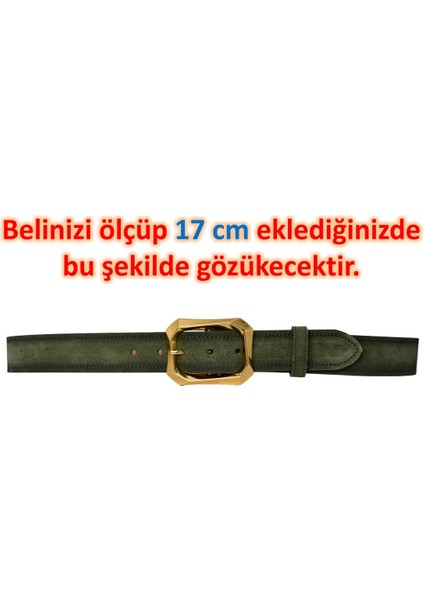 %100 Hakiki Deri, Gold Tokalı 4 cm Süet Açık Yeşil Kadın Kemeri; Kot, Spor Kemer=süet.08.açık.yeşil