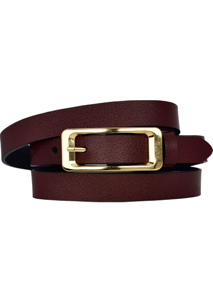 %100 Hakiki Deri, Gold Renk Tokalı Ince 2 cm Bordo Kadın Kemeri; Elbise, Pantolon Kemeri_dikdörtgen