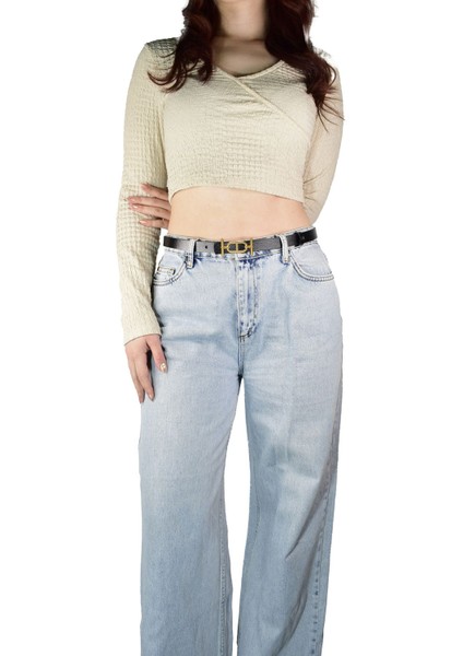 %100 Hakiki Deri, Gold Renk Tokalı Ince 2 cm Siyah Kadın Elbise, Pantolon Kemeri; Tt+Tt