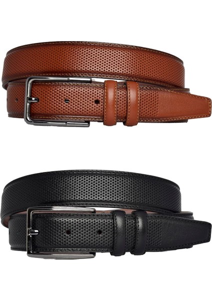 %100 Hakiki Deri, 2'li Set Siyah, Kızıl Taba Dikişli Nokta Baskılı Kumaş Pant. Kemeri 3.5 Cm_noktalı modelleri