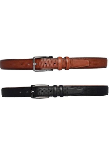 %100 Hakiki Deri, 2'li Set Siyah, Kızıl Taba Dikişli Nokta Baskılı Kumaş Pant. Kemeri 3.5 Cm_noktalı fırsatları