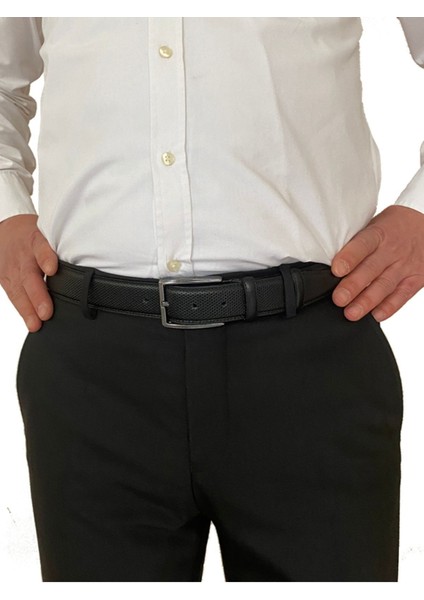 %100 Hakiki Deri, 2'li Set Siyah, Kızıl Taba Dikişli Nokta Baskılı Kumaş Pant. Kemeri 3.5 Cm_noktalı