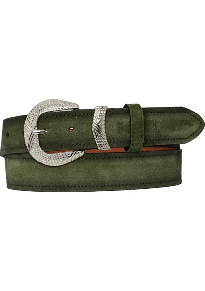 %100 Hakiki Deri, Gümüş Tokalı 4 cm Süet Açık Yeşil Kadın Kemeri; Kot, Spor Kemer=süet.63.açık.yeşil