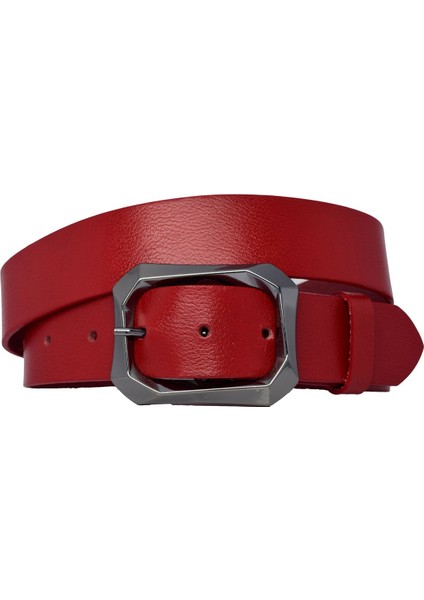 %100 Hakiki Deri, Mat Gümüş Tokalı Kırmızı Kadın Kot, Spor Kemer 4 Cm=an-Byn-07 fırsatları