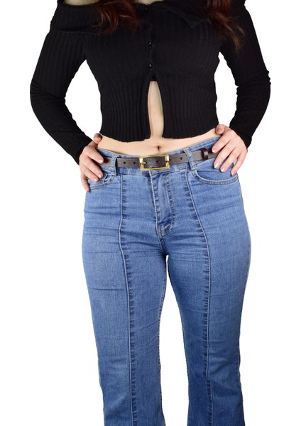 %100 Hakiki Deri 2'li Set Gold Renk Tokalı 2 cm Kadın Kemeri Siyah, Koyu Kahve Herşeye Uyar _y.dik