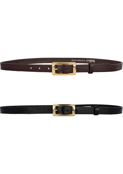%100 Hakiki Deri 2'li Set Gold Renk Tokalı 2 cm Kadın Kemeri Siyah, Koyu Kahve Herşeye Uyar _y.dik