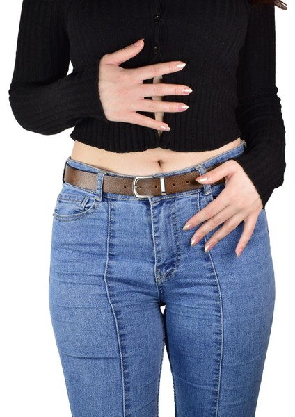 %100 Hakiki Deri Gümüş Tokalı, Metal Köprülü Kahverengi Kadın Kemeri, 3 Cm=3cm-Kd-41-Gümüş modelleri