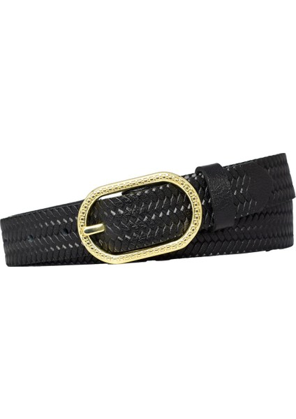 %100 Hakiki Deri Gold Tokalı Örgü Desenli Siyah Ince Kadın Kemeri, 3 Cm=3cm-Kdn-32 fırsatları