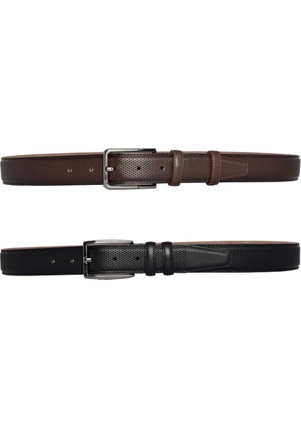 %100 Hakiki Deri, 2'li Set Siyah, Koyu Kahve Dikişli Nokta Baskılı Kumaş Pant. Kemeri 3.5 Cm_noktalı fırsatları