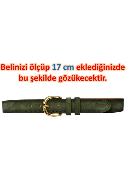 %100 Hakiki Deri, Gold Tokalı 4 cm Süet Açık Yeşil Kadın Kemeri; Kot, Spor Kemer=süet.26.açık.yeşil
