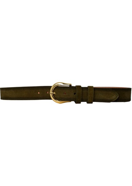 %100 Hakiki Deri, Gold Tokalı 4 cm Süet Askeri Yeşil Kadın Kemeri; Kot, Spor Kemer=süet.70.ask.yeşil