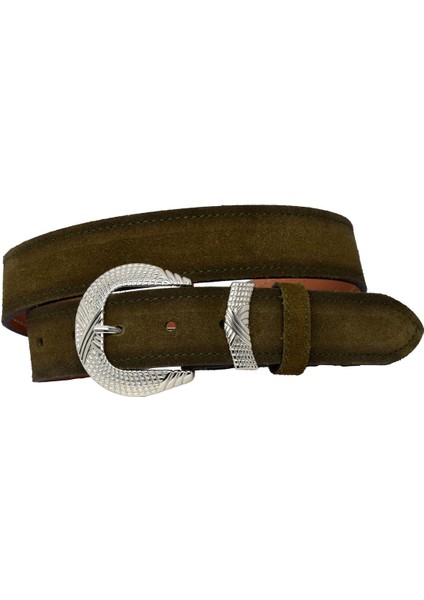 %100 Hakiki Deri, Gümüş Tokalı 4 cm Süet Askeri Yeşil Kadın Kemeri; Kot, Spor Kemer=süet.63.ask.yeşl fırsatları