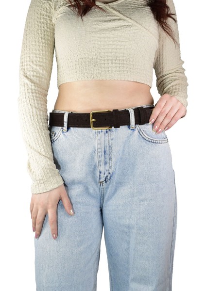 %100 Hakiki Deri, Gold Tokalı 4 cm Süet Koyu Kahverengi Kadın Kemeri; Kot, Spor Kemer=süet.76.koka fiyatları