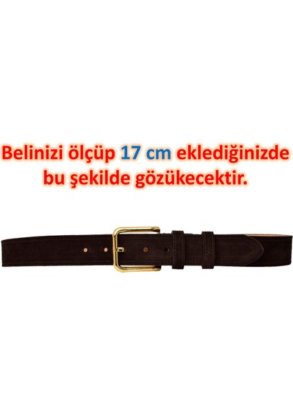 %100 Hakiki Deri, Gold Tokalı 4 cm Süet Koyu Kahverengi Kadın Kemeri; Kot, Spor Kemer=süet.76.koka