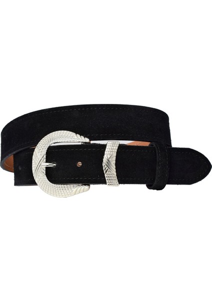 %100 Hakiki Deri, Gümüş Tokalı 4 cm Süet Siyah Kadın Kemeri; Kot, Spor Kemer=süet.63.siyah fırsatları