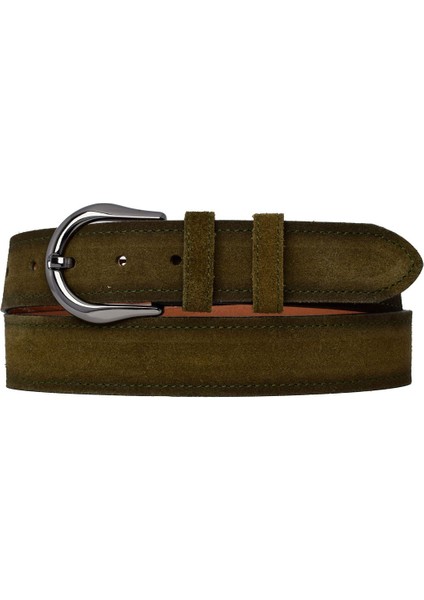 %100 Hakiki Deri, Nikel Tokalı 4 cm Süet Askeri Yeşil Kadın Kemeri; Kot, Spor Kemer=süet.70.nik.asky