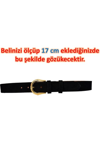 %100 Hakiki Deri, Gold Renk Tokalı 4 cm Süet Siyah Kadın Kemeri; Kot, Spor Kemer=süet.70.siyah
