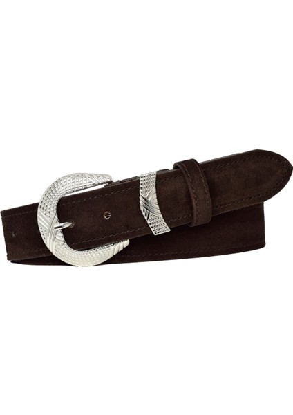%100 Hakiki Deri, Gümüş Tokalı 4 cm Süet Koyu Kahverengi Kadın Kemeri; Kot, Spor Kemer=süet.63.koka fırsatları