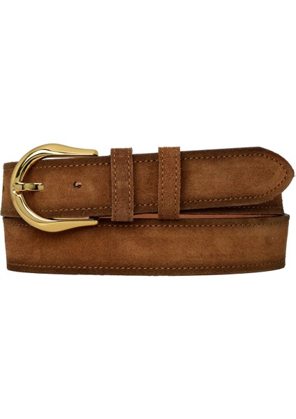 %100 Hakiki Deri, Gold Tokalı 4 cm Süet Sütlü Kahverengi Kadın Kemeri; Kot, Spor Kemer=süet.70.sütka
