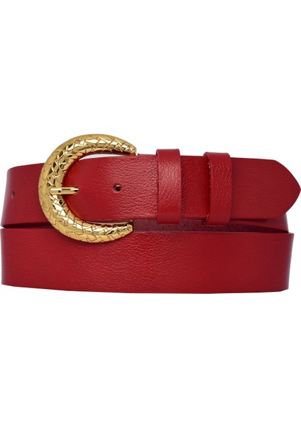 %100 Hakiki Deri, Gold Tokalı Kırmızı Kadın Kot, Spor Kemer 4 Cm=an-Byn-24 modelleri