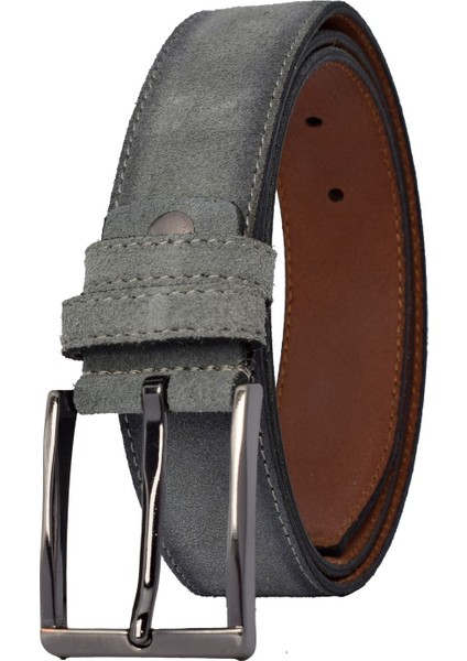 %100 Hakiki Kaliteli Süet Deri 3.5 cm Gri Süet Klasik, Kumaş Pantolon Kemeri 3.5-Süet modelleri
