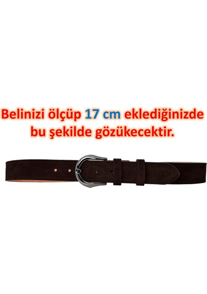 %100 Hakiki Deri, Nikel Tokalı 4 cm Süet Koyu Kahverengi Kadın Kemeri; Kot, Spor Kemer=sü.70.ni.koka