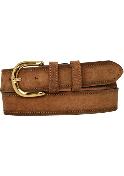 %100 Hakiki Deri, Gold Tokalı 4 cm Süet Sütlü Kahverengi Kadın Kemeri; Kot, Spor Kemer=süet.26.sütka