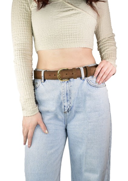 %100 Hakiki Deri, Gold Tokalı 4 cm Süet Sütlü Kahverengi Kadın Kemeri; Kot, Spor Kemer=süet.26.sütka fiyatları