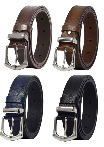 %100 Hakiki Deri Gümüş Tokalı, Metal Köprülü 4'lü Set Kadın Kemeri, 3 Cm=3lü-3cm-Kd-41-Gümüş.tk