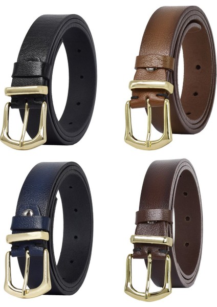 %100 Hakiki Deri Gold Tokalı, Metal Köprülü 4'lü Set Kadın Kemeri, 3 Cm=3lü-3cm-Kd-42-Gold.tk.