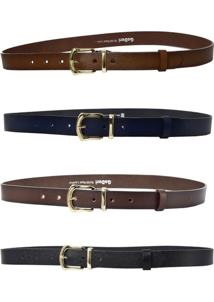%100 Hakiki Deri Gold Tokalı, Metal Köprülü 4'lü Set Kadın Kemeri, 3 Cm=3lü-3cm-Kd-42-Gold.tk.