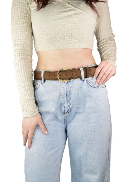 %100 Hakiki Deri, Gold Tokalı 4 cm Süet Sütlü Kahverengi Kadın Kemeri; Kot, Spor Kemer=süet.70.sütka fiyatları