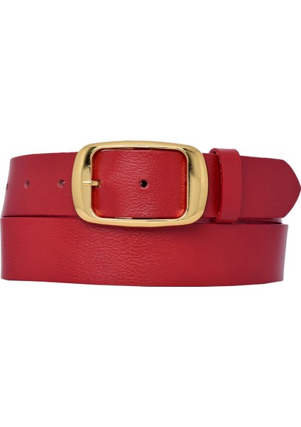 %100 Hakiki Deri, Gold Tokalı Kırmızı Kadın Kot, Spor Kemer 4 Cm=an-Byn-25 modelleri