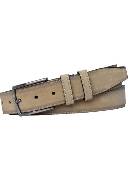 %100 Hakiki Kaliteli Süet Deri 3.5 cm Krem Süet Klasik, Kumaş Pantolon Kemeri 3.5-Krem