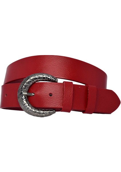 %100 Hakiki Deri, Parlak Gümüş Tokalı Kırmızı Kadın Kot, Spor Kemer 4 Cm=an-Byn-18 fırsatları