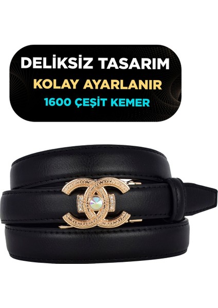 Otomatik Tokalı, Deliksiz Siyah Kadın Kemeri, Pantolon Kemeri, Elbise Kemeri, 2.5 Cm_auto