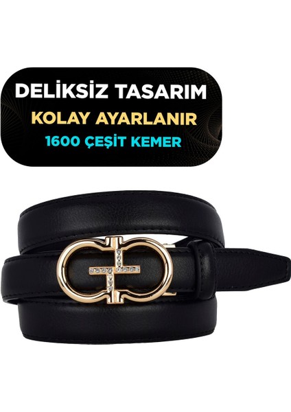 Otomatik Tokalı, Deliksiz Siyah Kadın Kemeri, Pantolon Kemeri, Elbise Kemeri, 2.5 Cm_auto