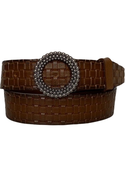 %100 Hakiki Deri, Siyah Nikel Tokalı Kahverengi Kadın Kot Kemeri 4 Cm=an-Byn-58
