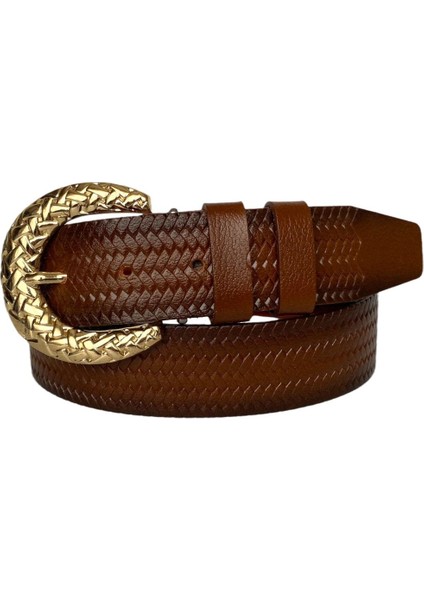 %100 Hakiki Deri, Gold Tokalı Kahverengi Kadın Kot Kemeri 4 CM=TYC00419802349