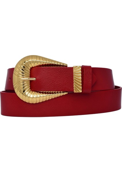 %100 Hakiki Deri, Büyük Gold Tokalı, Metal Köprülü Kırmızı Kadın Kot Kemeri 4 Cm=an-Byn-65 modelleri